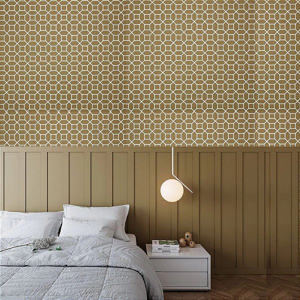 Papel de Parede Adesivo Octógonos Geométricos Marrom Vinílico Impermeável 5MX45CM