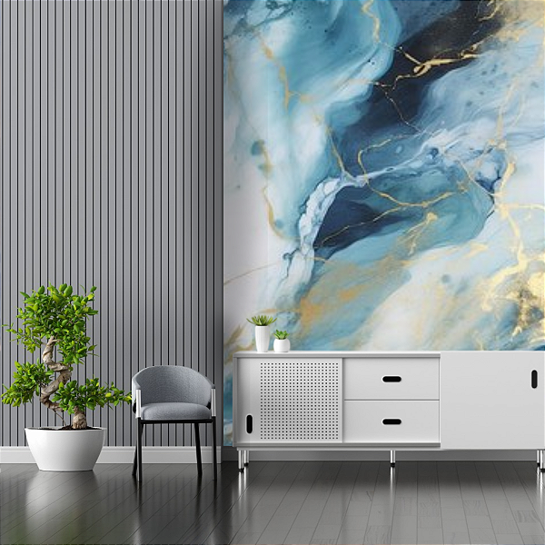 Papel Adesivo Mármore Azul e Dourado 5 Metros