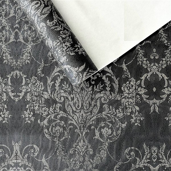 Papel de Parede Arabesco Cinza Chumbo Com Textura 10 Metros