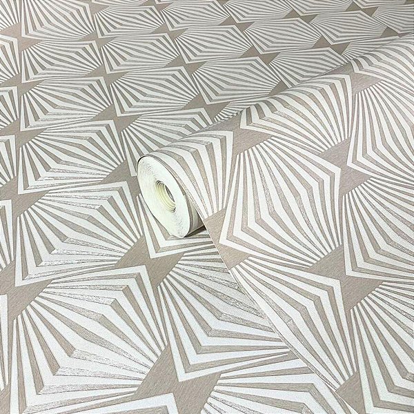 Papel de Parede Geométrico fundo Bege Importado Luxo 15 Metros Lavável para Residencial e Comercial