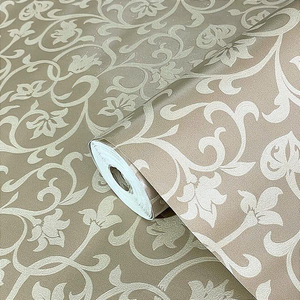 Papel de Parede Ramos fundo Bege Escuro 15 Metros Texturizado e Lavável para Residencial e Comercial