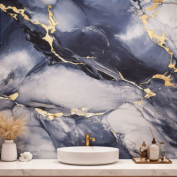 Papel de Parede Autocolante Mármore Azul Vinílico Impermeável 5MX45CM