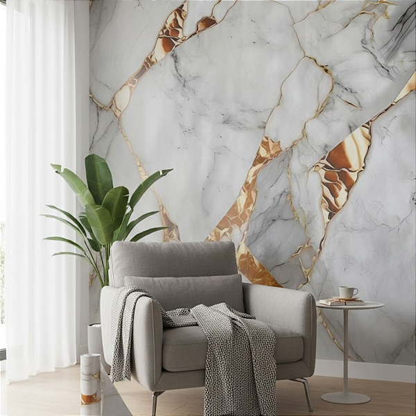 Papel de Parede Autocolante Mármore Dourado 5mx60cm Vinílico Brilhante Premium P/ Ambientes Modernos