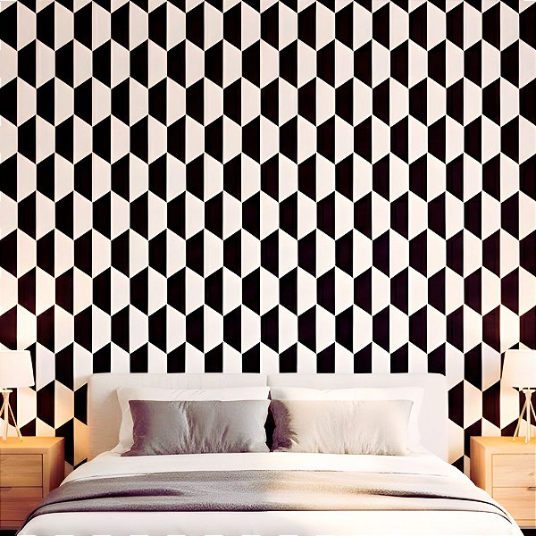 Papel de Parede Adesivo Geométrica Hexágono Preto&Branco Vinílico Impermeável 5MX45CM