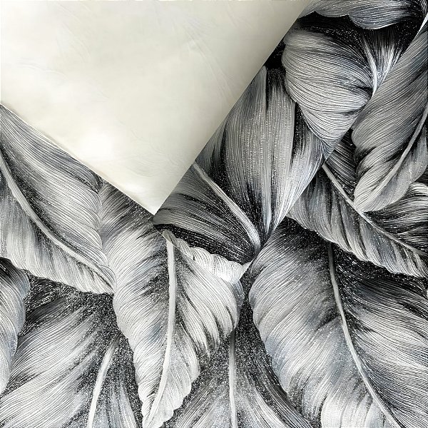 Papel de Parede Folhagem Crômio com Brilho Rolo com 10 Metros