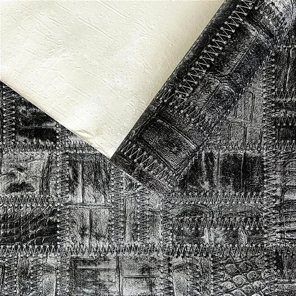 Papel de Parede Texturizado Couro Costurado Preto E Cinza 10M
