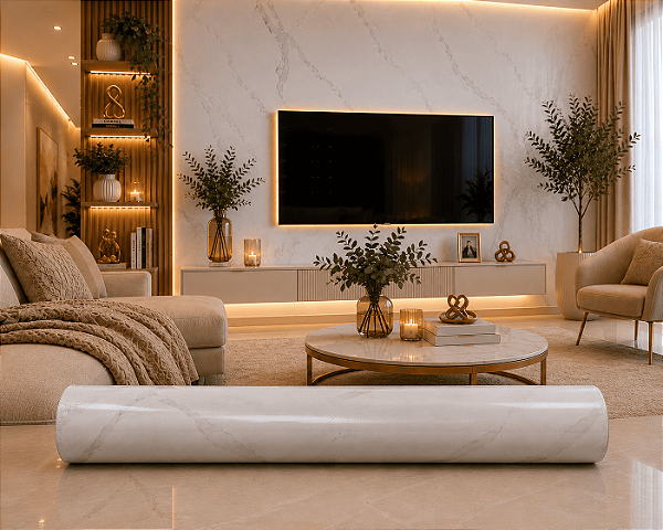 Placa Revestimento Papel de Parede Adesivo Mármore Cinza Claro Adesivo 3D 120x260cm