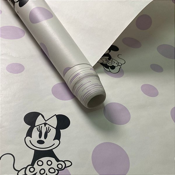 Papel de Parede Minnie Poa Lilás Importado, Vinilico , Lavavel 10 Metros