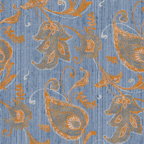 Papel de Parede Vinílico - EPP III - Floral - azul e laranja