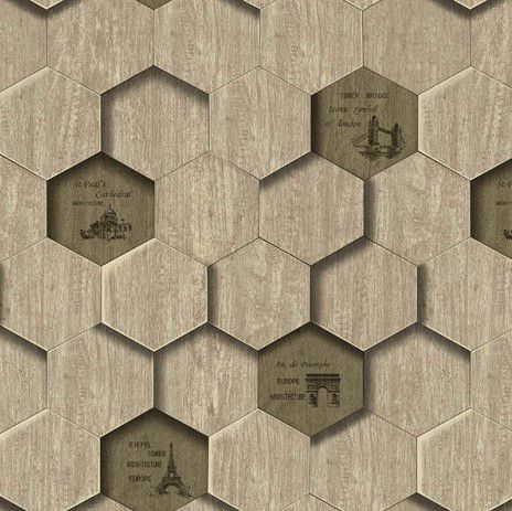 Papel de Parede 3D Hexagonal Bege Claro 10 Metros