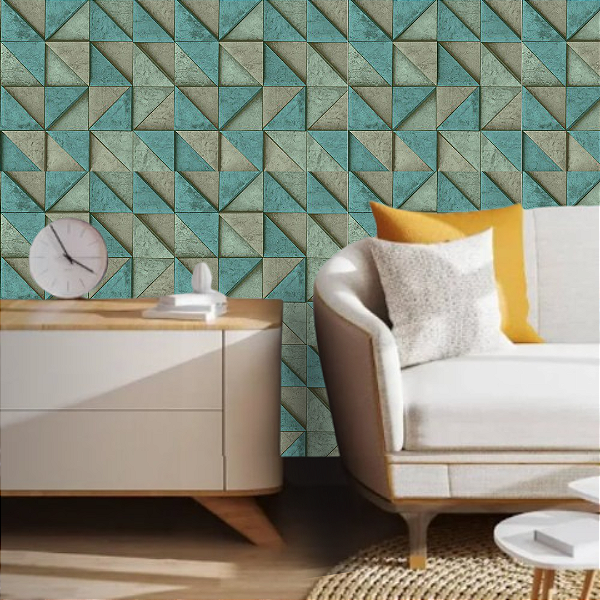 Papel de Parede 3D Geométrico Verde 10 Metros