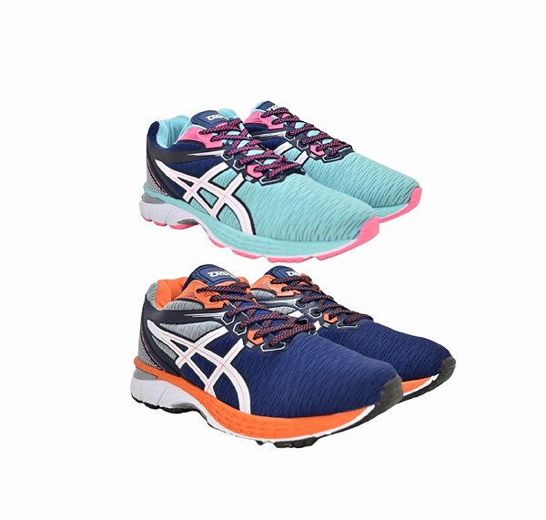tenis asics laranja e azul