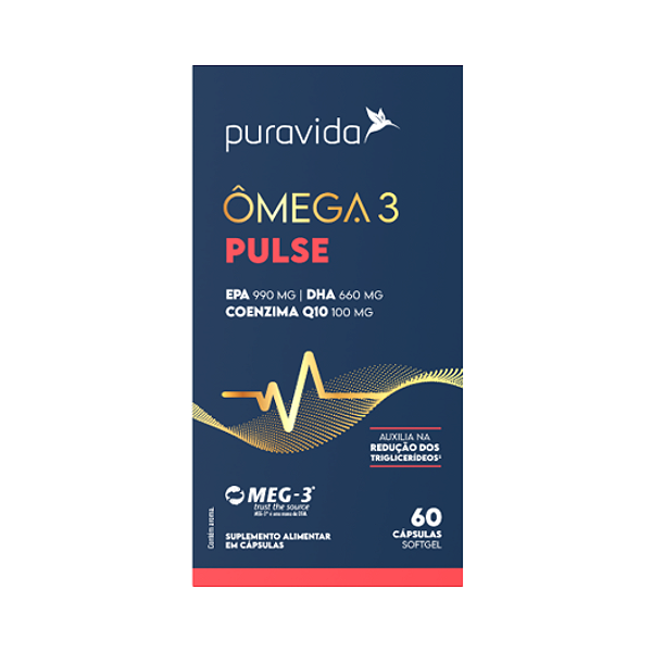 Ômega 3 Pulse 60 Capsulas EPA 990 mg | DHA 660mg + Coenzima Q10 100mg - Puravida
