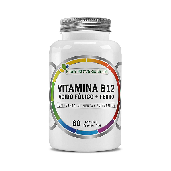 Vitamina B12, Ácido Fólico + Ferro 500mg 60 Capsulas - Flora Nativa