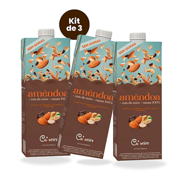Kit 3 Leite Vegetal Amêndoa Mix De Nuts e Cacau 1L - Cajueiro