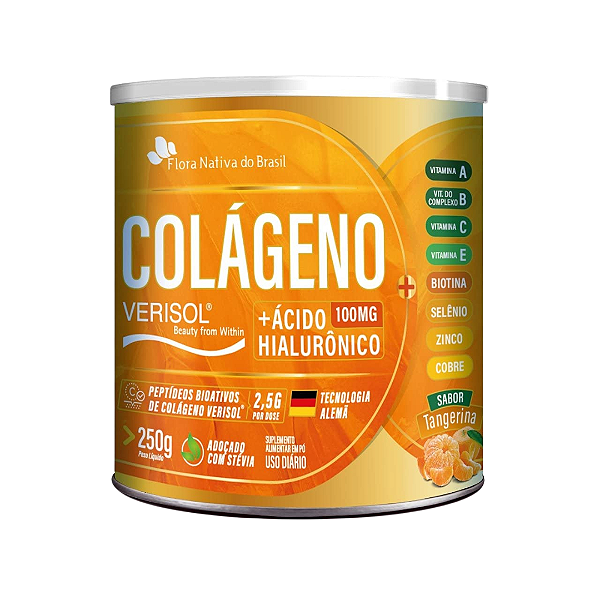 Colágeno Verisol C/ Ácido Hialurônico 250g Sabor Tangerina - Flora Nativa