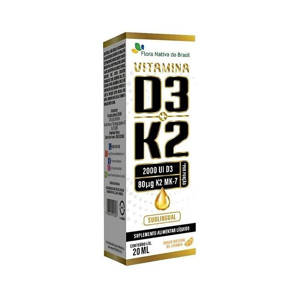 Vitamina D3 + K2 Gotas 20ml (Sabor Laranja) - Flora Nativa