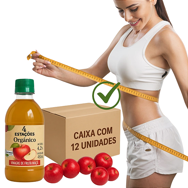 CX 12 Vinagre De Maçã Orgânico 4,2% Acidez 450ml - 4 Estações
