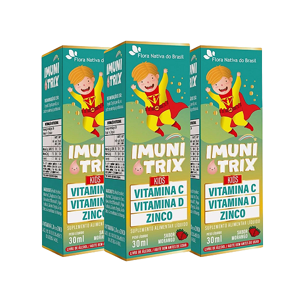 KIT 3 Imunitrix kids (Vit. C +D+Zinco) 30ml Sabor Morango - Flora Nativa