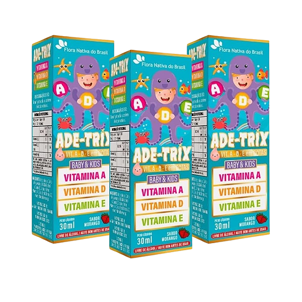 Kit 3 Ade-trix Kids (vit. A D E) 30ml Sabor Morango