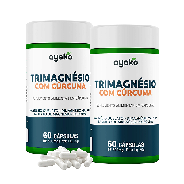 2X Três Magnesios c/ Curcuma (Quelato, Malato, Taurato) 60caps - Ayeko