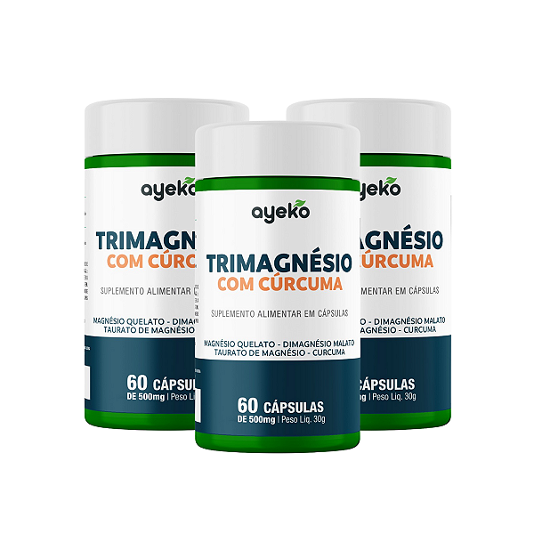 3X Três Magnesios c/ Curcuma (Quelato, Malato, Taurato) 60caps - Ayeko