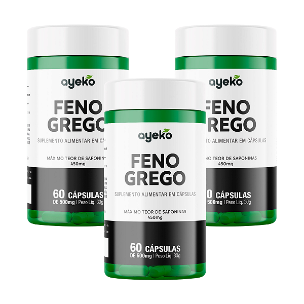 3X Feno Grego 450mg/porção Alto Teor de Saponinas 60cáps - Ayeko