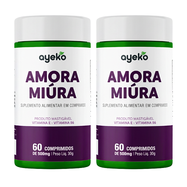 2X Amora Miúra 500mg + Magnésio E Vitaminas 60 Comprimidos Mastigáveis Ayeko