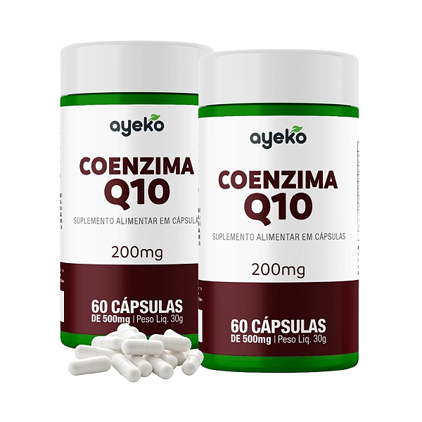 2X Coenzima Q10 200mg Alta Concentração + Vitamina E 60caps Ayeko