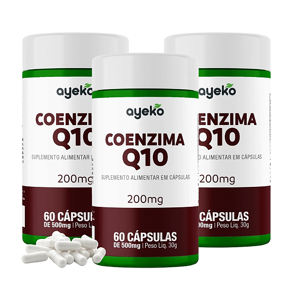3X Coenzima Q10 200mg Alta Concentração + Vitamina E 60caps Ayeko