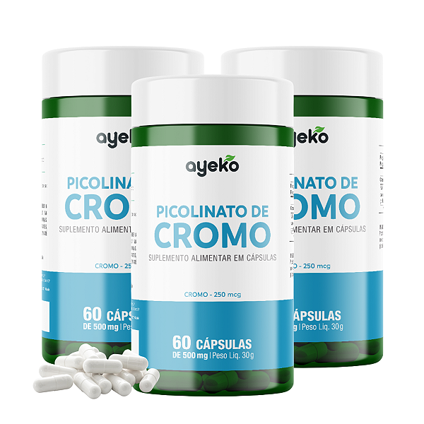 3X Picolinato de Cromo 250mcg Rendimento 180 dias Ayeko