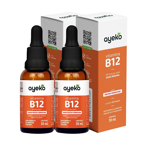 2X Metilcobalamina Vitamina B12 9,9mcg 30ml Frutas Vermelhas - 600 Doses Ayeko