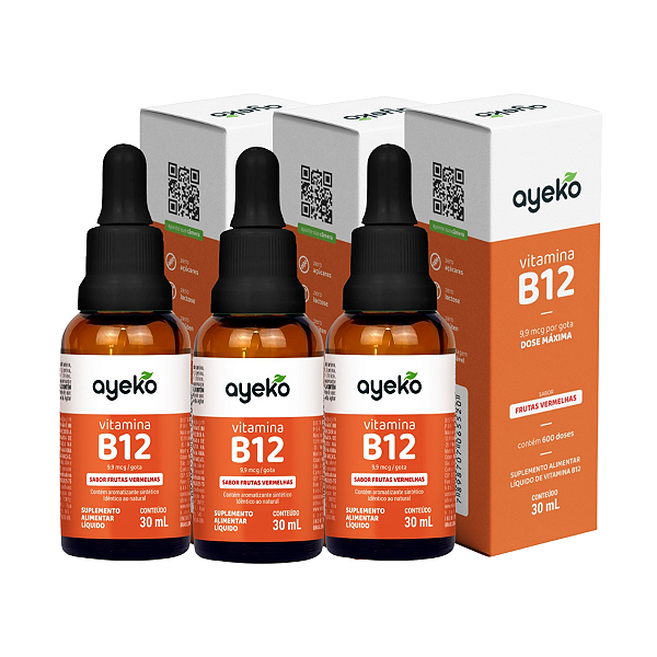3X Metilcobalamina Vitamina B12 9,9mcg 30ml Frutas Vermelhas - 600 Doses Ayeko