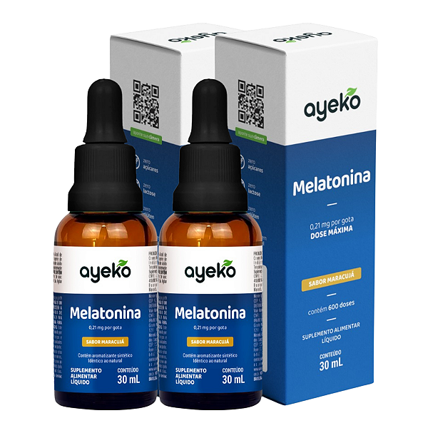 2X Melatonina em Gotas 0,21mg Alta Absorção 30ml 600 Doses Sabor Maracujá Ayeko