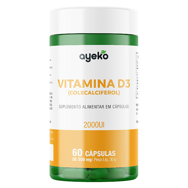 Vitamina D3 (Colecalciferol) 2000 UI 60 Cápsulas - Ayeko