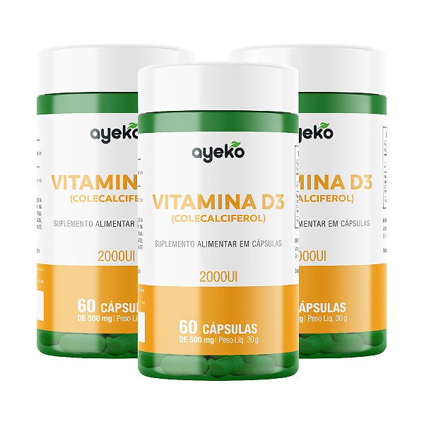 3X Vitamina D3 (Colecalciferol) 2000 UI 60 Cápsulas - Ayeko