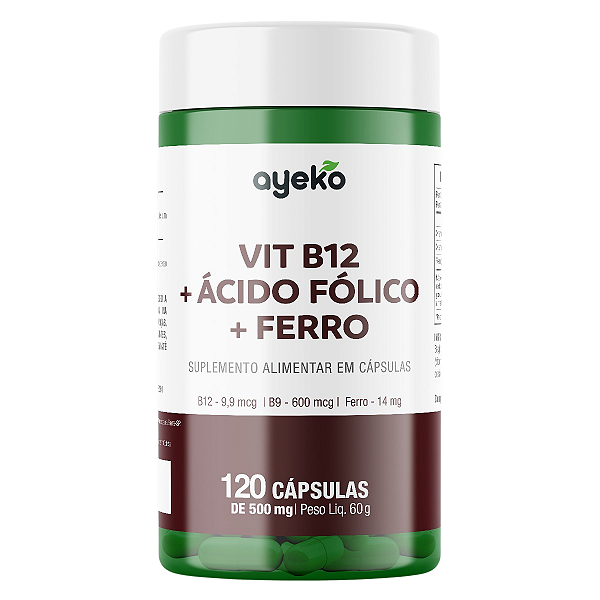 Vitamina B12 + Ácido Fólico + Ferro 120 cápsulas - Ayeko