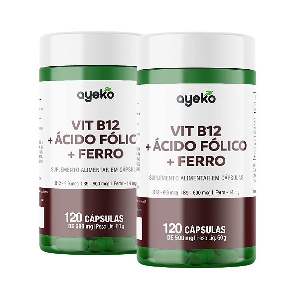 2X Vitamina B12 + Ácido Fólico + Ferro 240 cápsulas - Ayeko