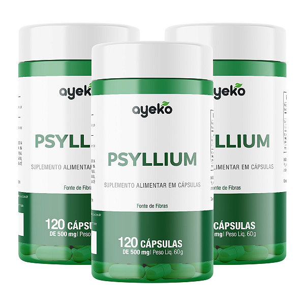 3X Psyllium 120 Cápsulas 500mg Fonte de Fibras - Ayeko