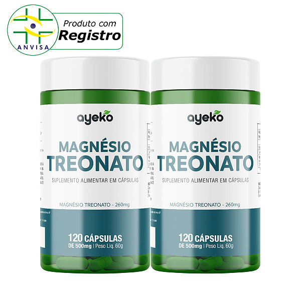 2X Magnésio Treonato Fórmula com Máxima Concentração e Biodisponibilidade - 240 Cápsulas - Ayeko