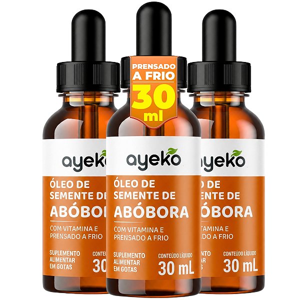 Kit 3x Óleo De Semente De Abóbora + Vitamina E 30ml Gotas Puro Prensado A Frio - Ayeko
