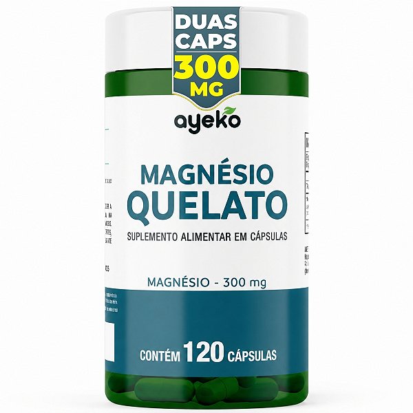 MAGNÉSIO QUELATO bisglicinato ALTA PUREZA e BIODISPONIBILIDADE 120 Caps 300mg elementar AYEKO