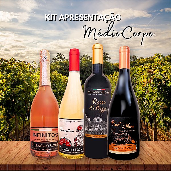 KIT APRESENTAÇÃO MÉDIO CORPO - 4un.Vinhos VILLAGGIO CONTI