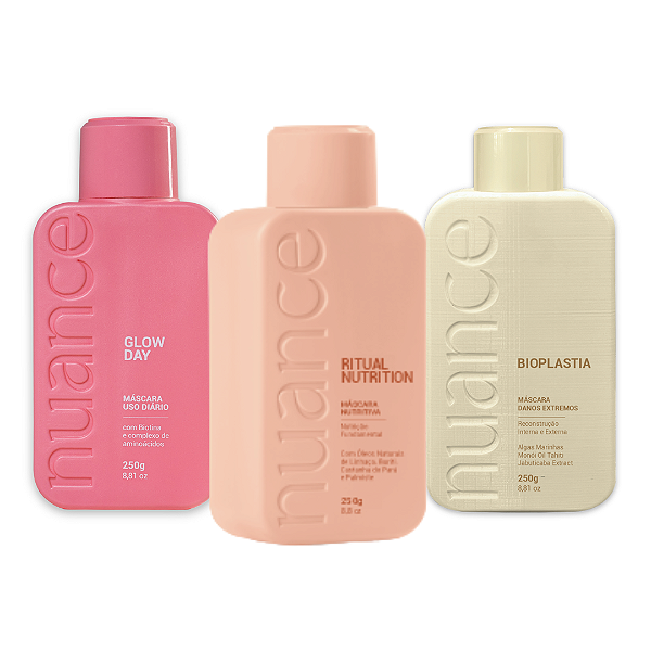 Kit Cronograma Capilar 250ml | Glow Day, Ritual Nutrition, Bioplastia | Nuance