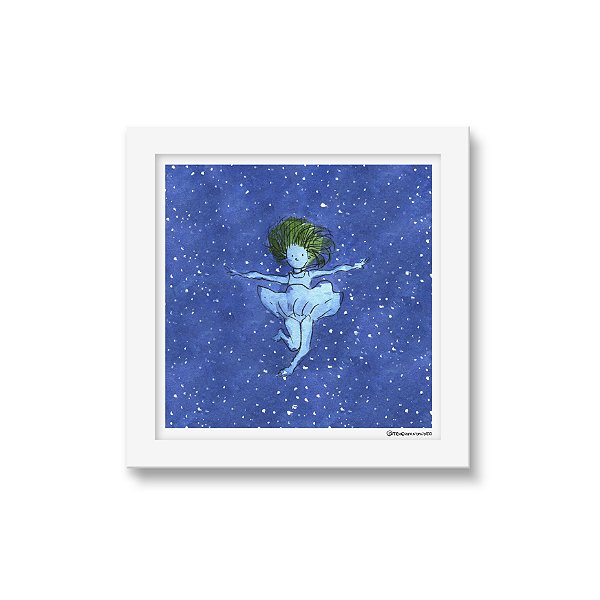 Mergulho no vazio - Tirinha Téo & O Mini Mundo - 15x15 cm - Moldura branca