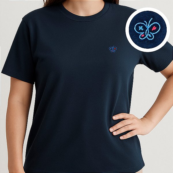 Camiseta Bordada Oficial Téo & O Mini Mundo - Marinho