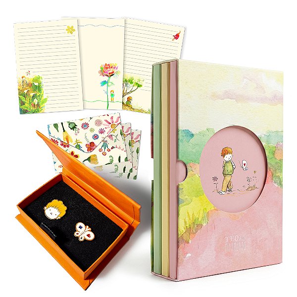 Box com 3 Cadernos + Kit Papel de Cartas + Caixinha de Pins