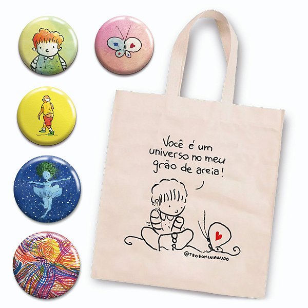 Coleção Bottons + Ecobag Você é um universo no meu grão de areia