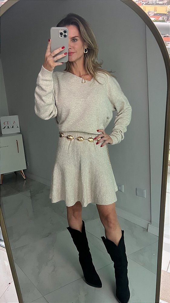 CONJUNTO TRICOT MOUSSE BLUSA E SAIA