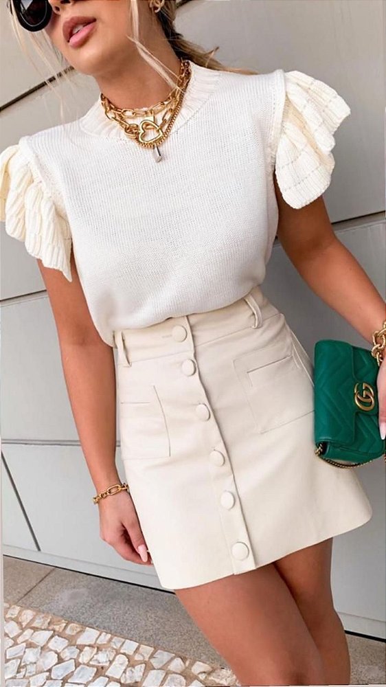 SAIA COURO ECO BOTÕES FORRADOS